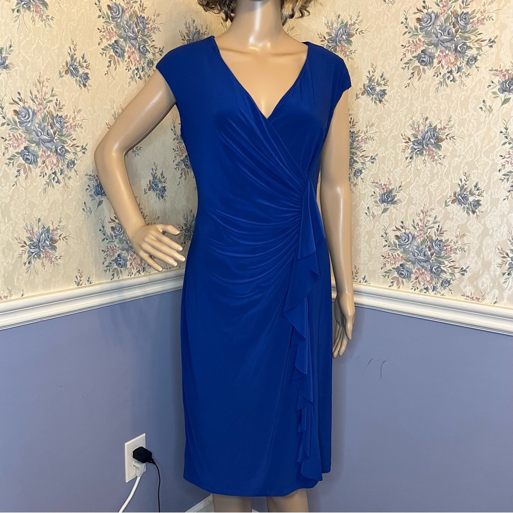 American Living Blue Ruffle Ruched Sheath Dress, Size 6